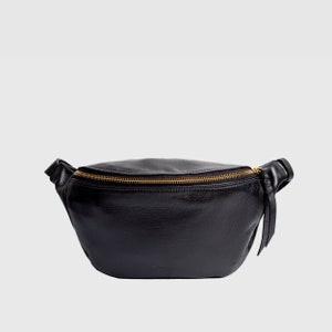 Leather Fanny pack in silk napa Leather Belt bag Crossbody Black