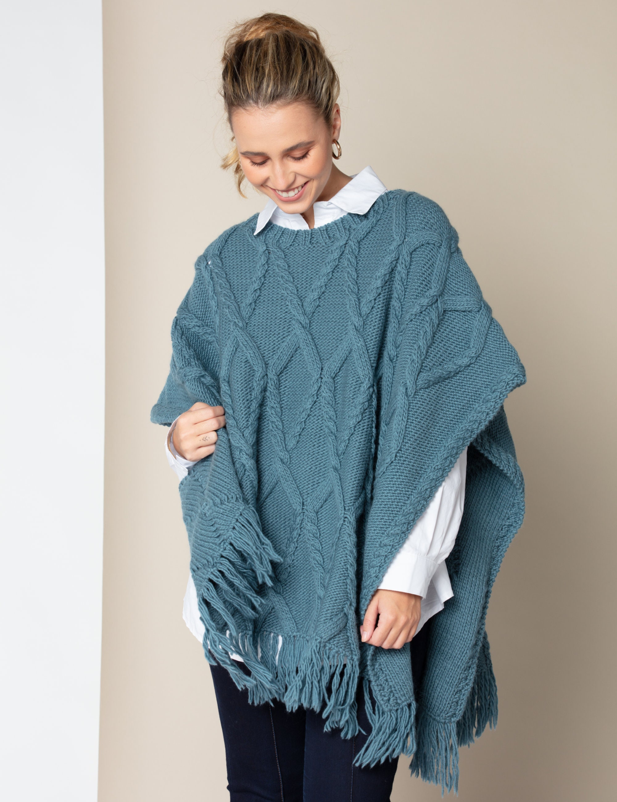 Irish cable knit poncho woman Merino wool ruana wrap Knitwear Etsy