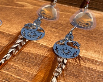 Butterfly Earrings Potion bottles and feathers long dangling earrings handmade hypoallergenic