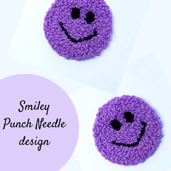 Smiley coaster Punch needle design pattern template instant download
