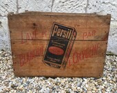 Laundry case Persil in French wood vintage soap wooden box