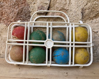 Boules en bois peint ancienne French vintage painted wooden balls