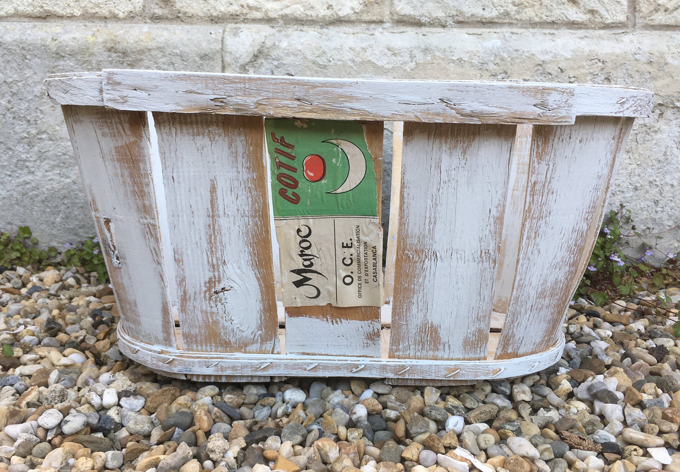 Panier Plaid Cagette Maraicher Shabby French Vintage White Wooden Crate