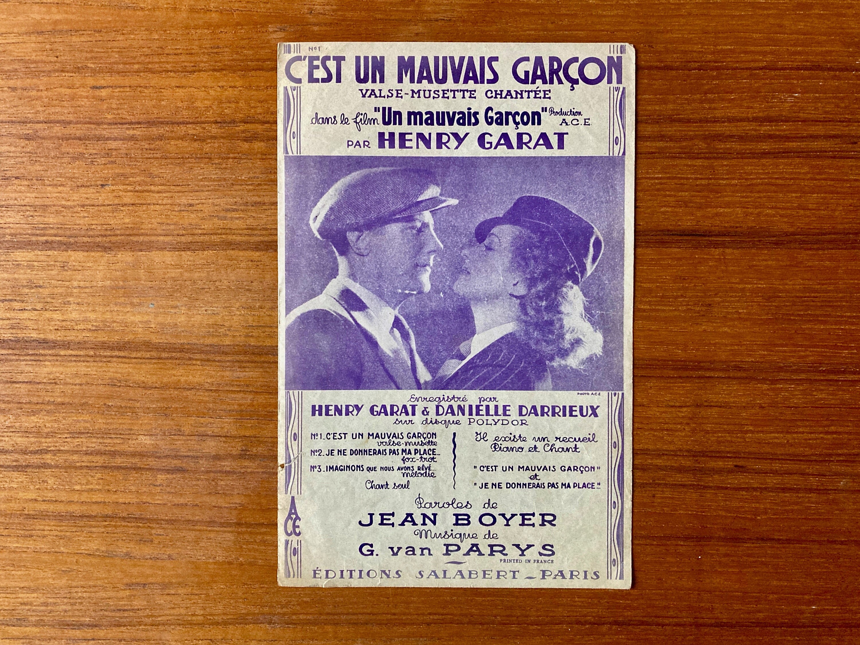 Partition Ancienne Mauvais Garçon Danielle Darrieux French Vintage Waltz Musette Song