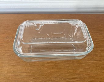 Beurrier transparent DURALEX avec anse en métal doré vintage