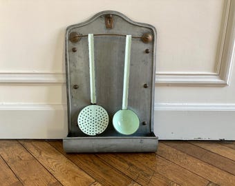 Vintage French zinc kitchen/bathroom tool rack