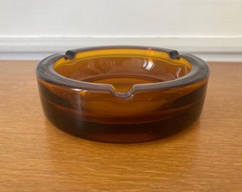 Smoked glass ashtray, vintage Italian glass trinket dish - pocket size