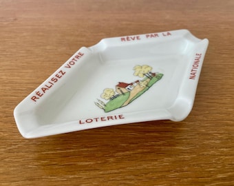 Vintage French National Lottery Haviland advertising lottery ashtray, earthenware