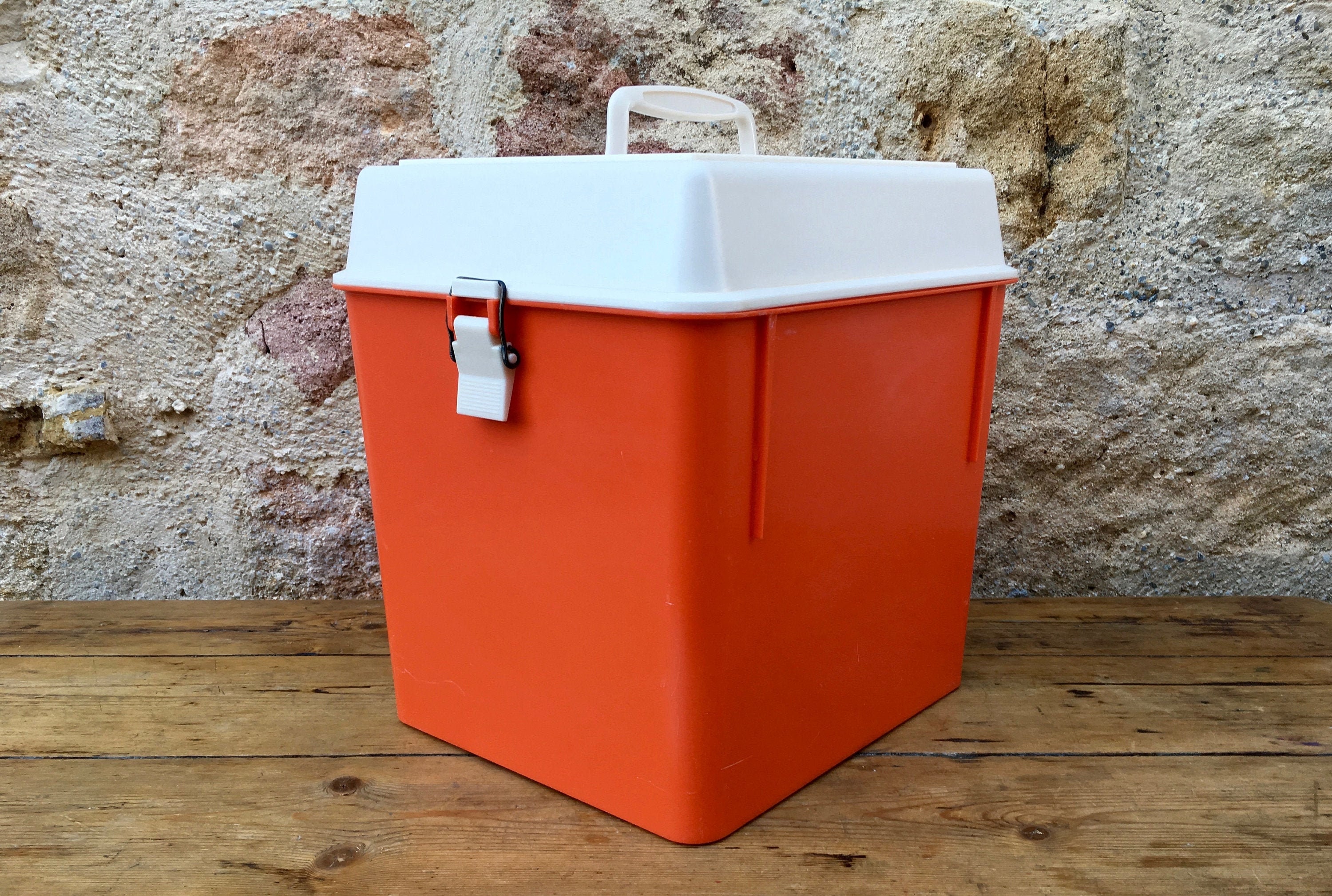 Glacière Boite Pique-Nique Plastique Orange Comète French Vintage Plastic Cooler