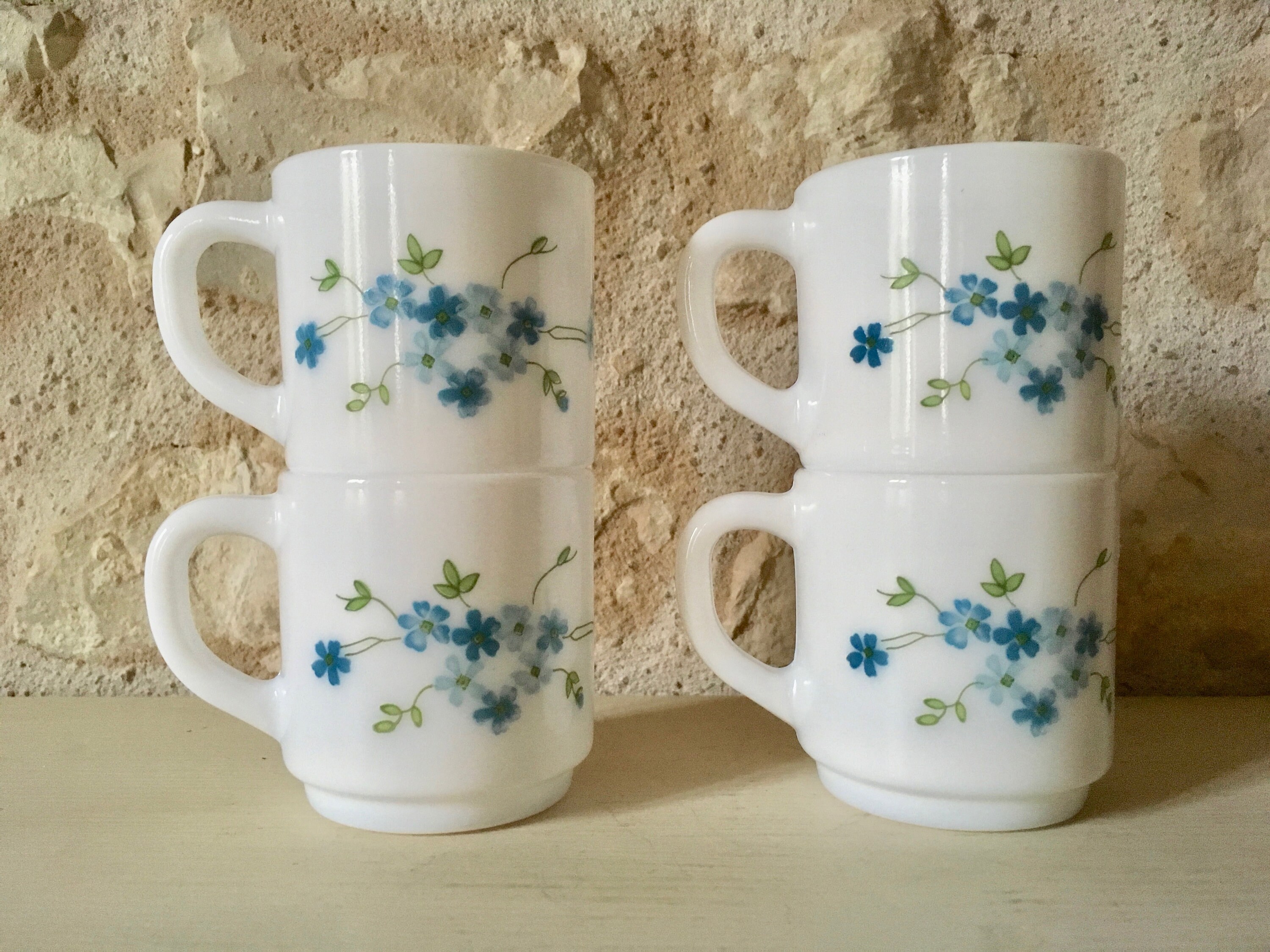 4 Tasses Arcopal Collection Myosotis French Vintage Coffee Cups Arcopal
