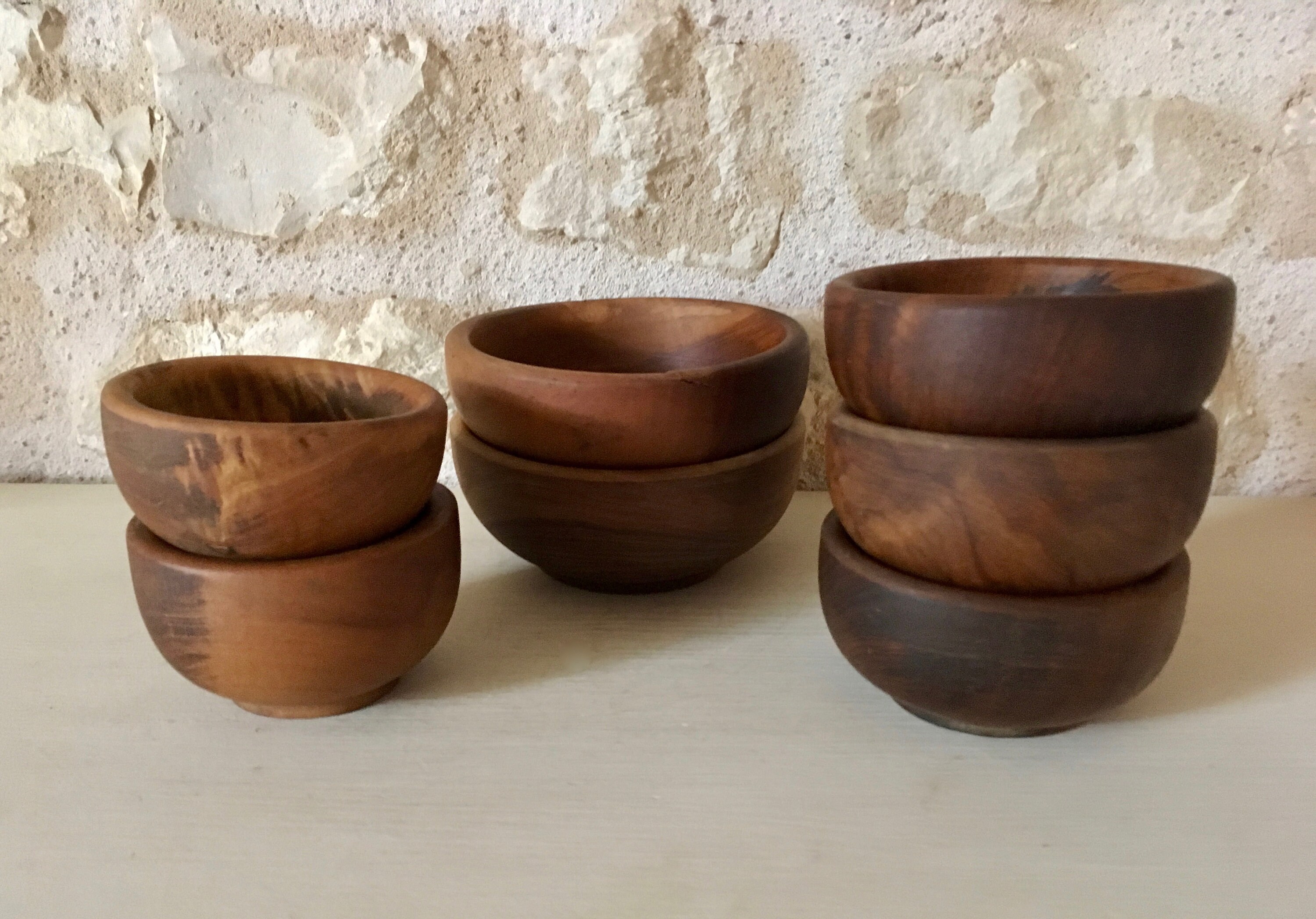 Bols Ramequins Bois d'olivier Ancien French Vintage Set Of Olive Wood Bowls Ramekin