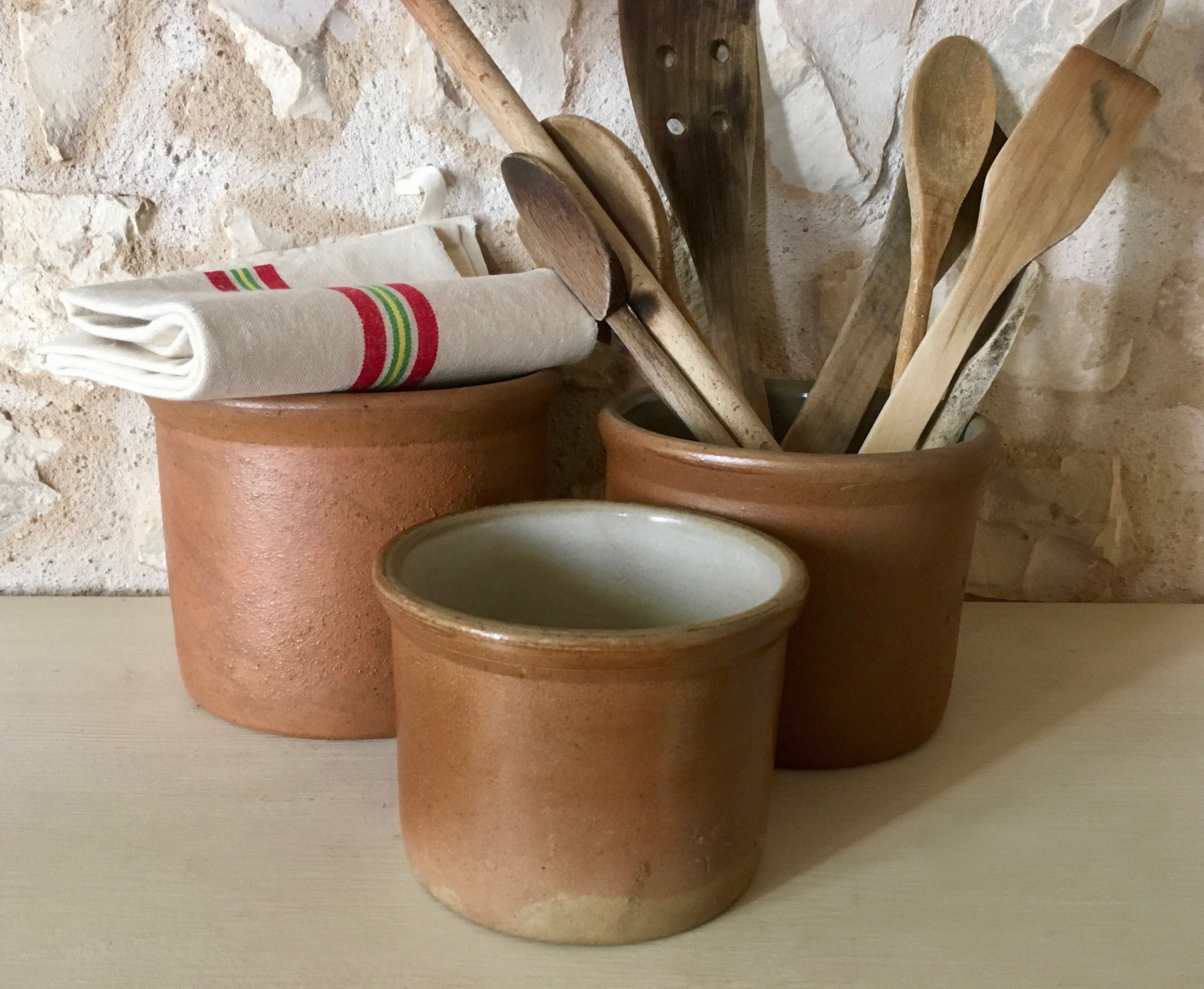 Pot en Grès Lot de 3 French Vintage Sandstone Pots