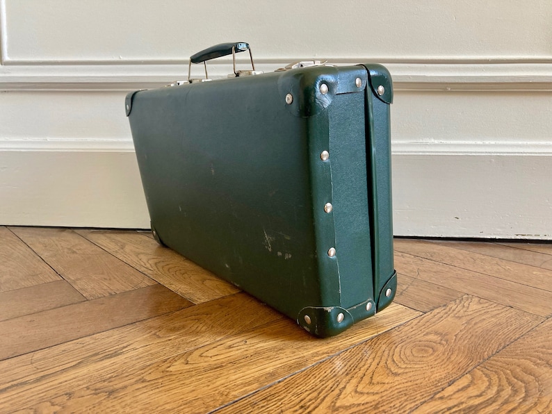 Valise en carton verte ancienne French vintage green cardboard suitcase image 7