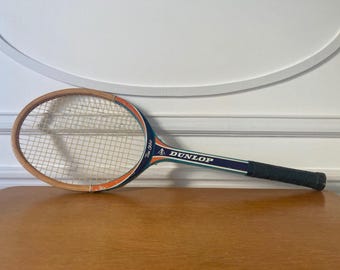 Raquette De Tennis Ancienne Dunlop En Bois Avec Presse - Milieu 20ème Siècle - Occasion - Fabriquée Au Royaume-Uni