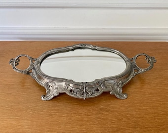 Art Deco Style Silver Metal Mirror Tray Antique French Vintage Mirrored Drink Tray Art Deco