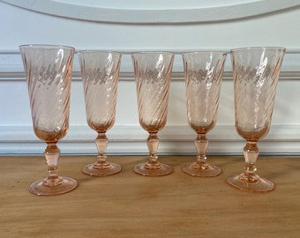 Champagne flutes glasses pink glass Rosaline French vintage pink champagne flutes glasses