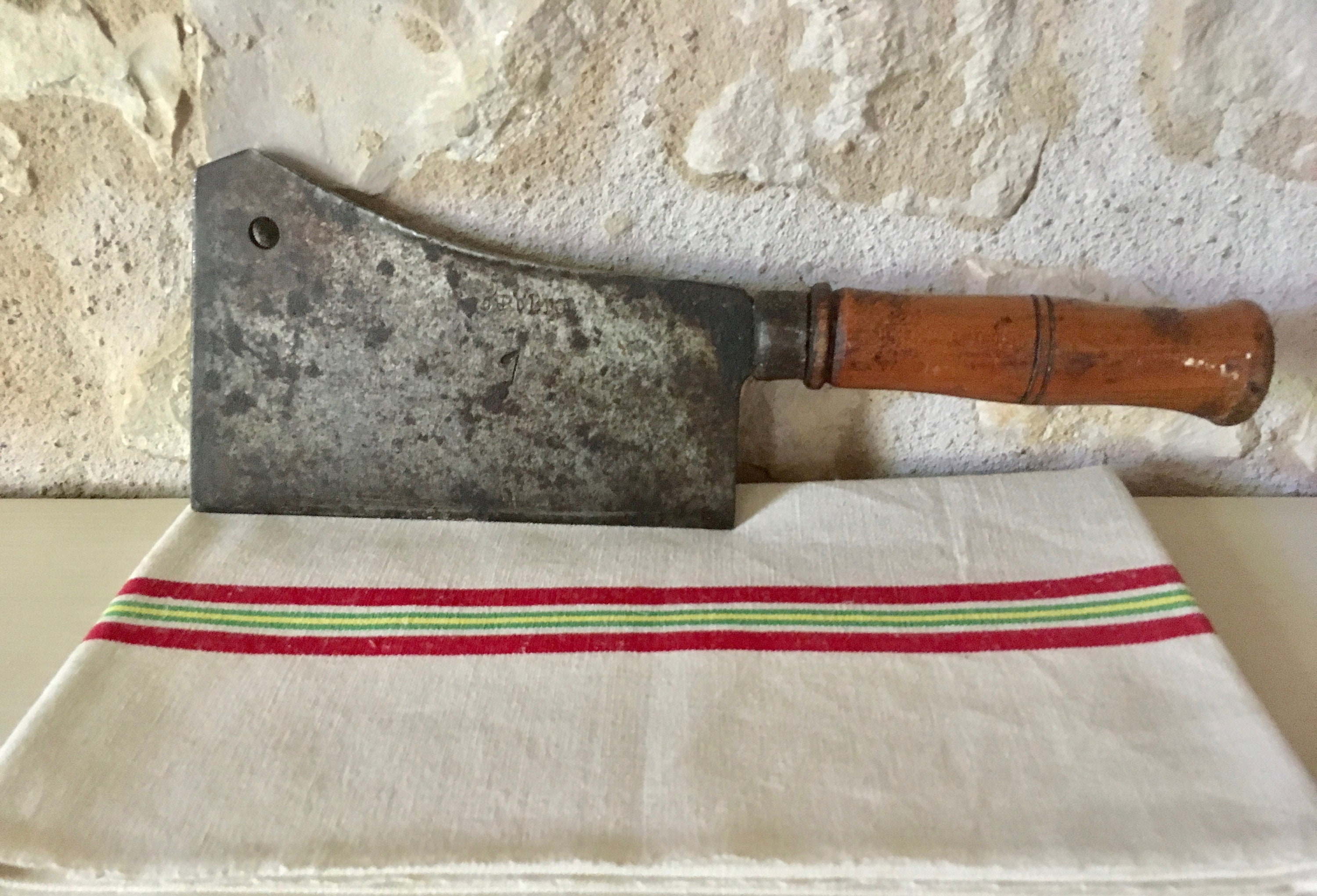 Hachoir Couteau Feuille de Boucher à Viande Rustique French Vintage Butcher Chopper Cuisine Ustensil