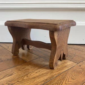 Low stool footrest in rustic French vintage wooden stool footstool