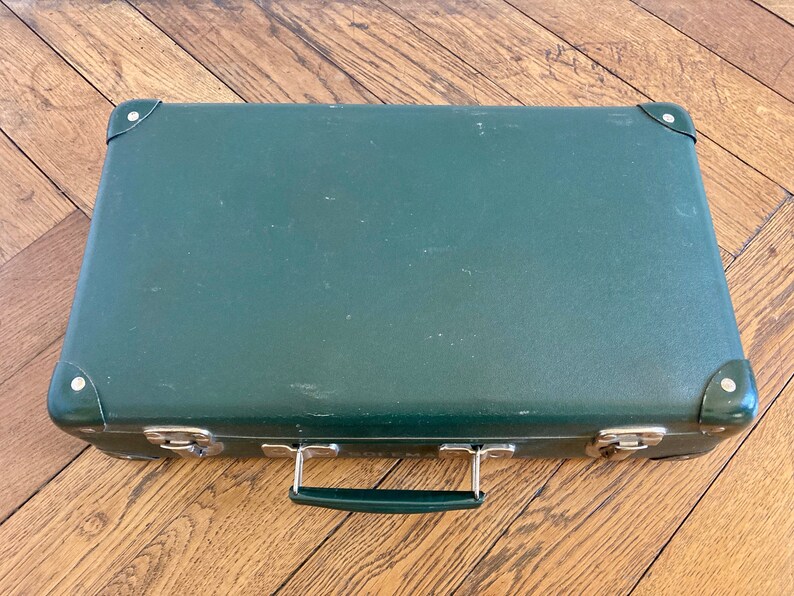 Valise en carton verte ancienne French vintage green cardboard suitcase image 4