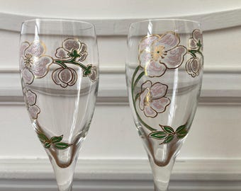 Antique Perrier-Jouët crystal champagne flutes by Émile Gallé