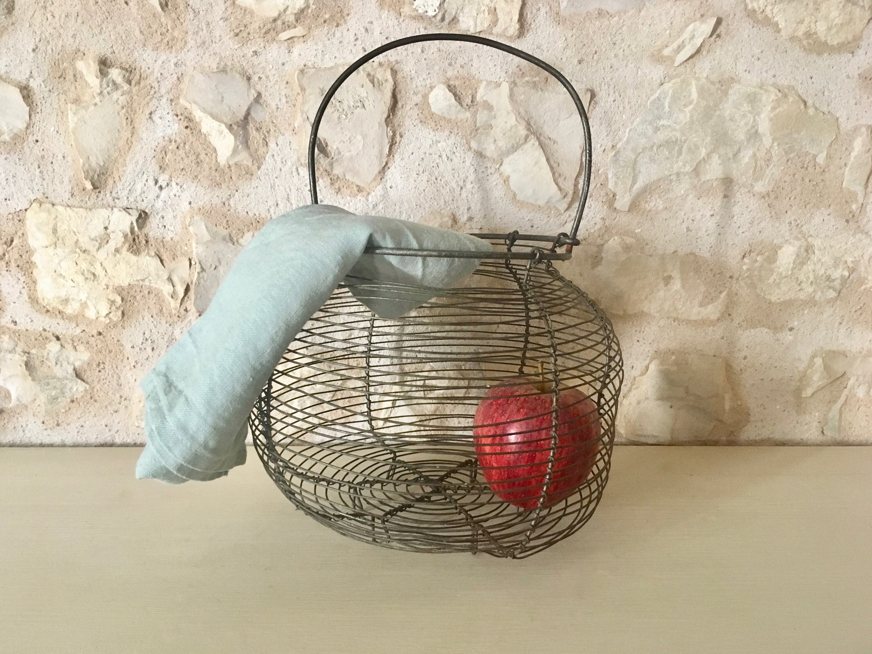Panier Œuf Fil de Fer Tressé French Vintage Iron Wire Eggs Basket