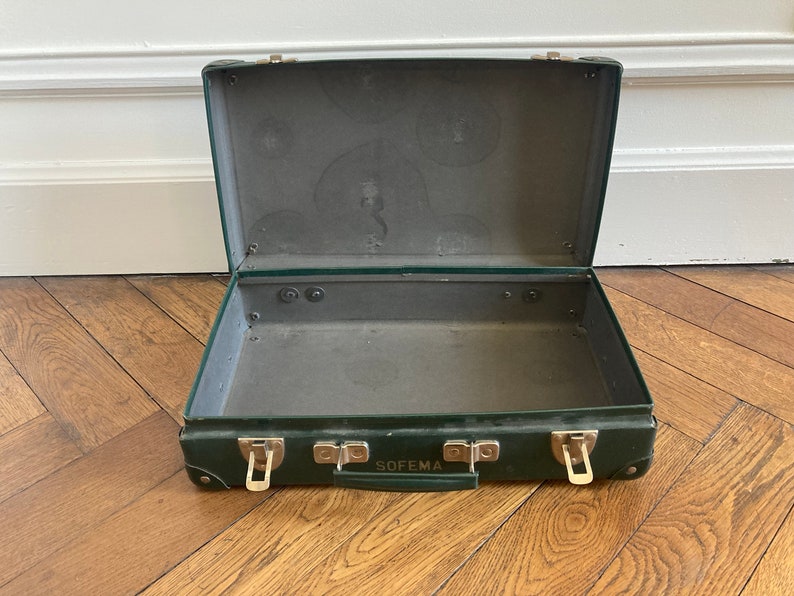 Valise en carton verte ancienne French vintage green cardboard suitcase image 5