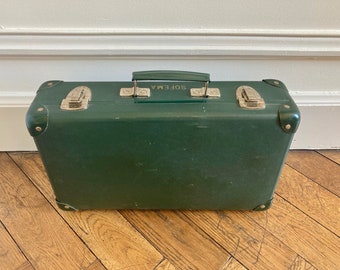 Valise en carton verte ancienne French vintage green cardboard suitcase