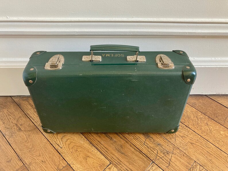 Valise en carton verte ancienne French vintage green cardboard suitcase image 1