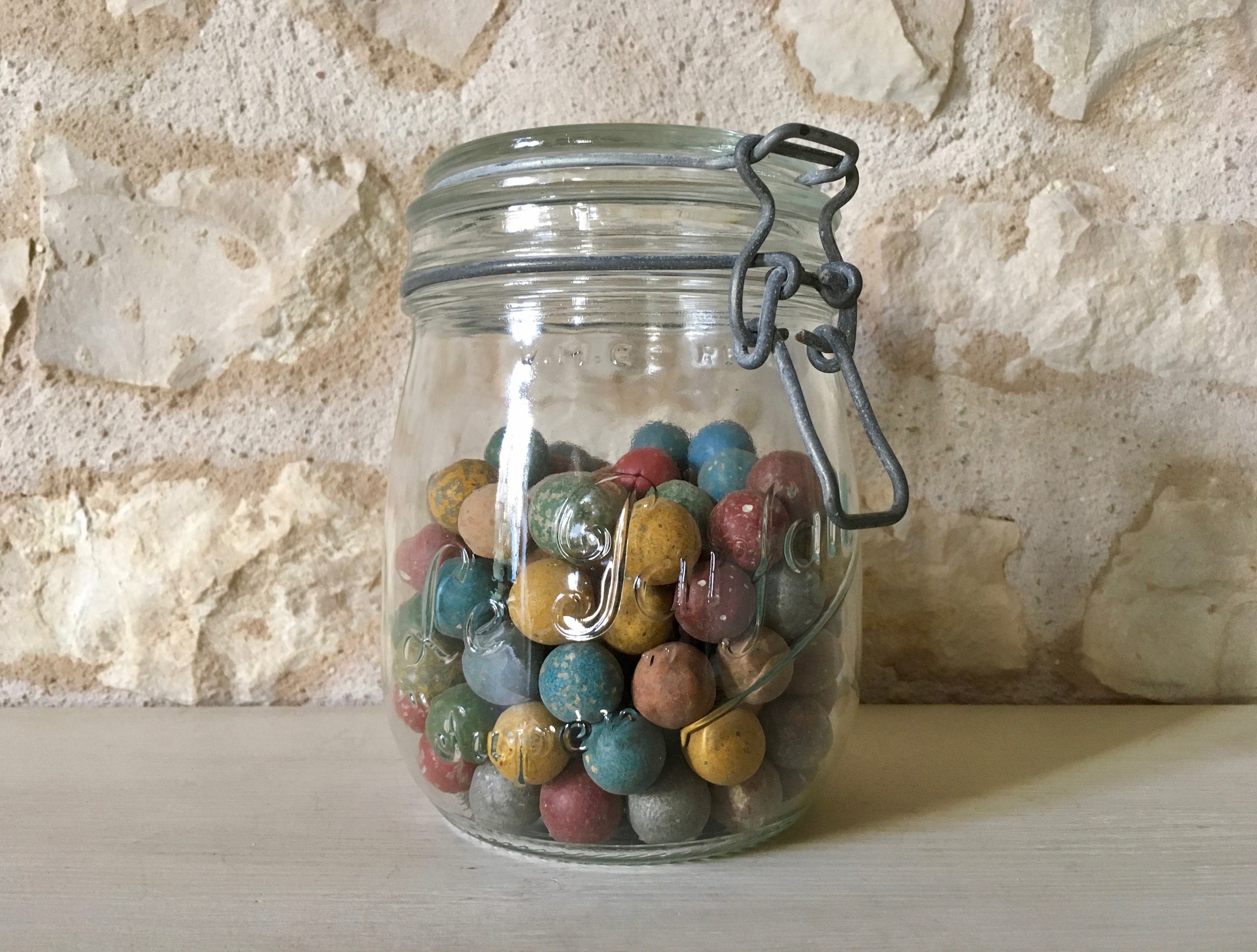 Billes École en Terre Bocal Le Parfait French Vintage Glass Jar Le Parfait Painted School Earthen Ma