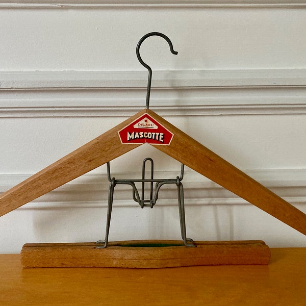 Cintre publicitaire Dejou Mascotte bois ancien French vintage Dejou Mascotte wood promotional hanger