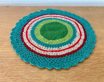 Handmade round crochet doily old French vintage Handmade round crochet doily