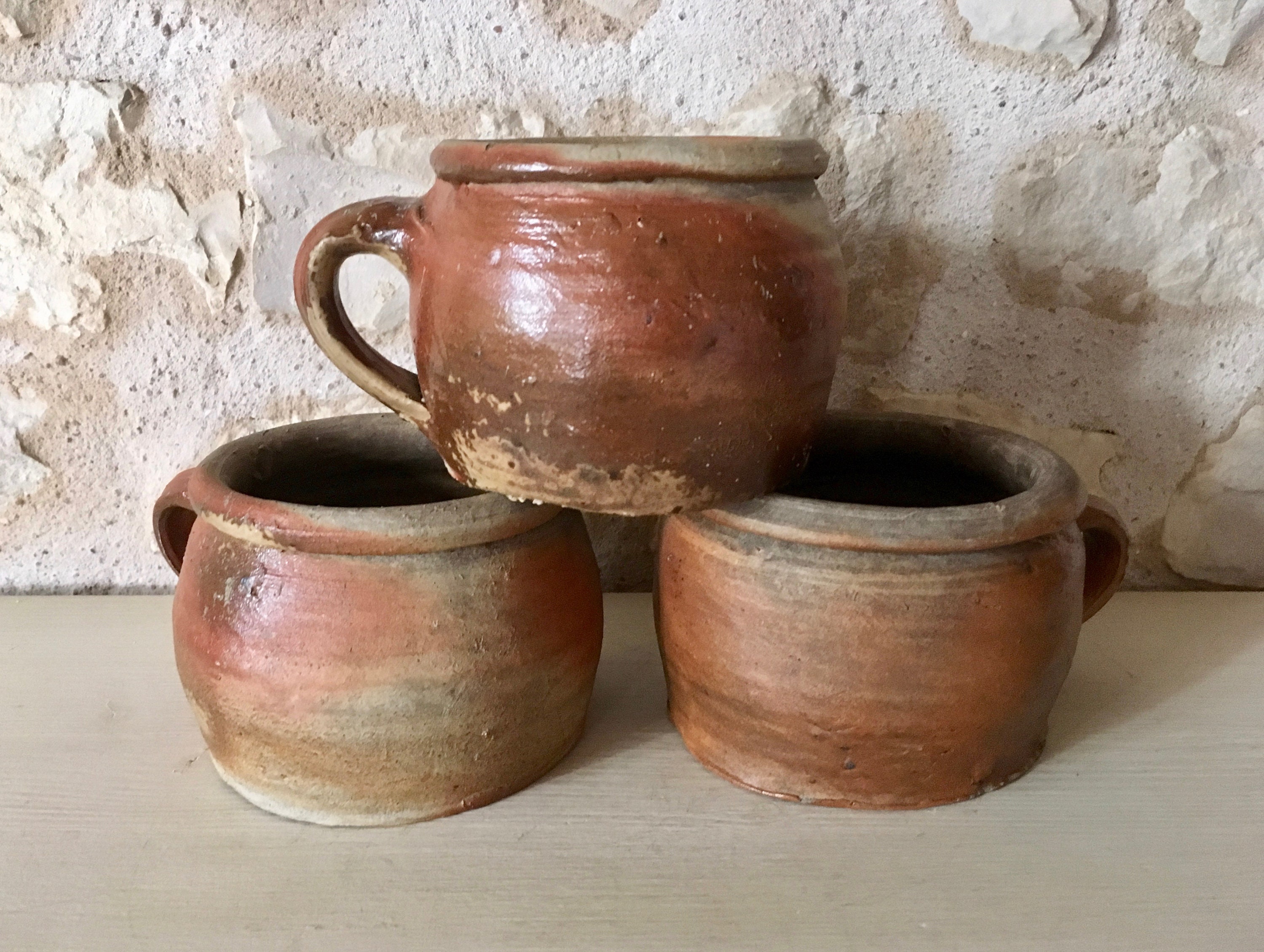 Pot en Grès Lot de 3 French Vintage Sandstone Pots