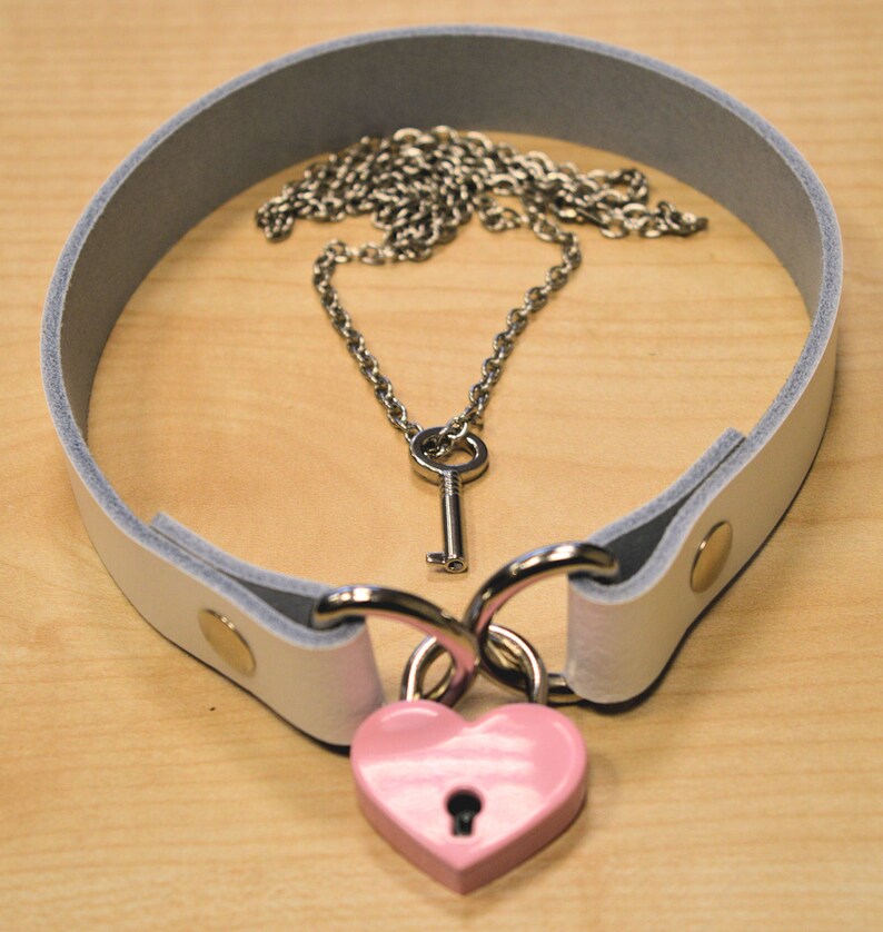 White Leather Choker. Locking Collar Necklace BDSM. Heart Lock Etsy UK