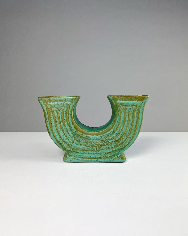 Ewald Dahlskog Doppelseitige Vas Bo Fajans Schweden 1938 Smaragd Steingut Art Deco Mid Century bild 1