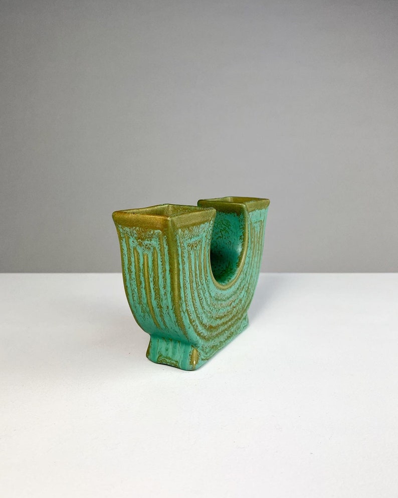 Ewald Dahlskog Doppelseitige Vas Bo Fajans Schweden 1938 Smaragd Steingut Art Deco Mid Century bild 3