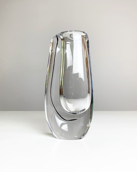 Vicke Lindstrand Kosta Vase Stripe Clear Mouth Blown Glass Etsy