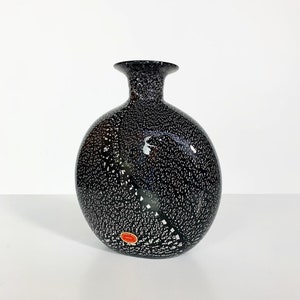 Archimede Seguso Vase Schwarzes Glas SilberFlecks Mid Century Murano Glas 1970er Jahre