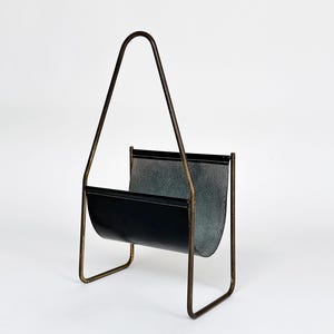Carl Auböck Magazine Rack Brass Leather Model 3808 Mid Century Newspaper Holder Stand
