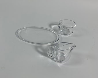 Ingeborg Lundin Eclipse Orrefors Tea or Coffee Set with Sugar Bowl, Creamer & Glass Tray 1950s