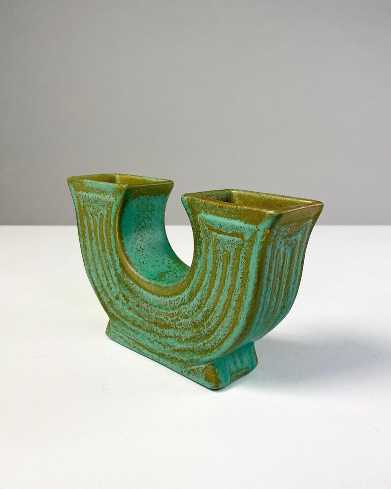 Ewald Dahlskog Doppelseitige Vas Bo Fajans Schweden 1938 Smaragd Steingut Art Deco Mid Century bild 5