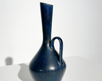 Carl Harry Stalhane Vase Rörstrand Stoneware Hares Fur Blue Sweden 1950s