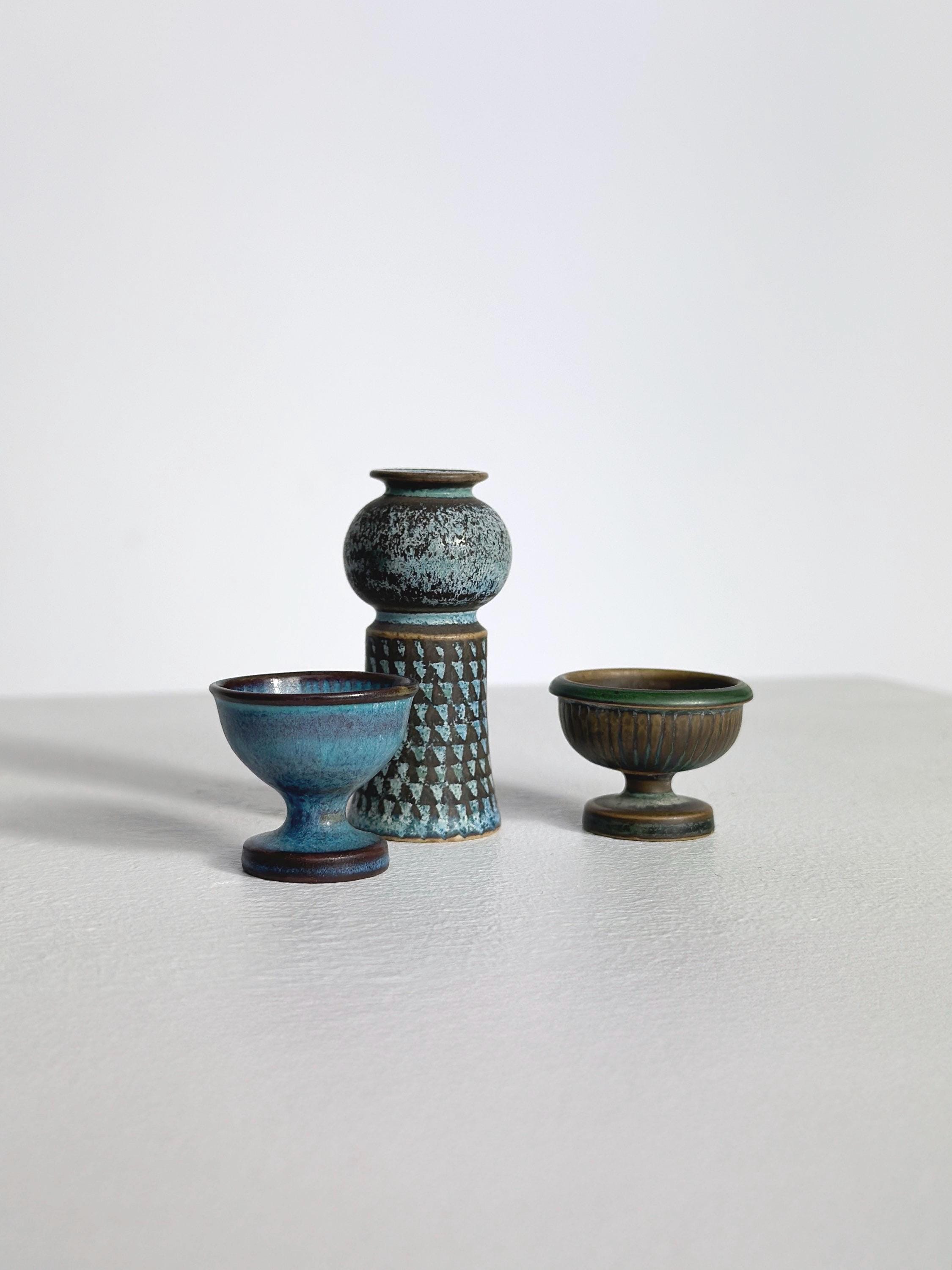 スティグ・リンドベリ ミニチュア花瓶 3個セット ストーンウェア