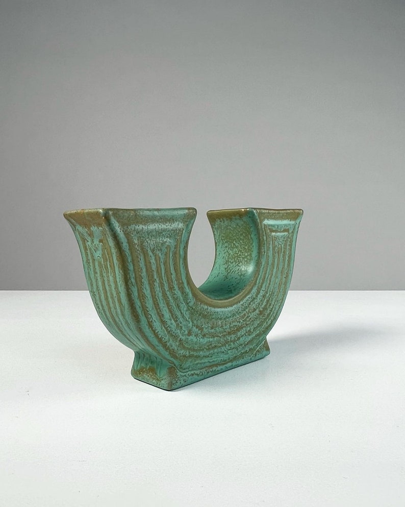 Ewald Dahlskog Doppelseitige Vas Bo Fajans Schweden 1938 Smaragd Steingut Art Deco Mid Century bild 4