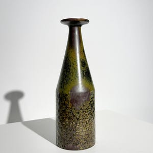 Stig Lindberg Vase Gustavsberg Stoneware Blue Glaze Relief Pattern 1958 Sweden