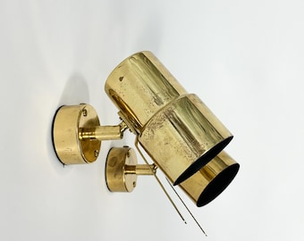 Pair of Hans Agne Jakobsson Wall Lamps Brass Sweden 1970s Sconces Bedside Light Spot Lamp