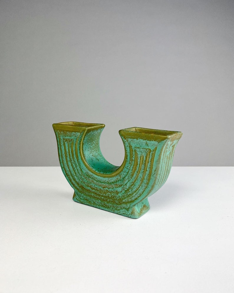 Ewald Dahlskog Doppelseitige Vas Bo Fajans Schweden 1938 Smaragd Steingut Art Deco Mid Century bild 2