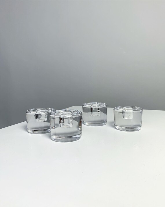Orrefors Crystal Candle Holders Puck Mid Century Glass Candle Etsy