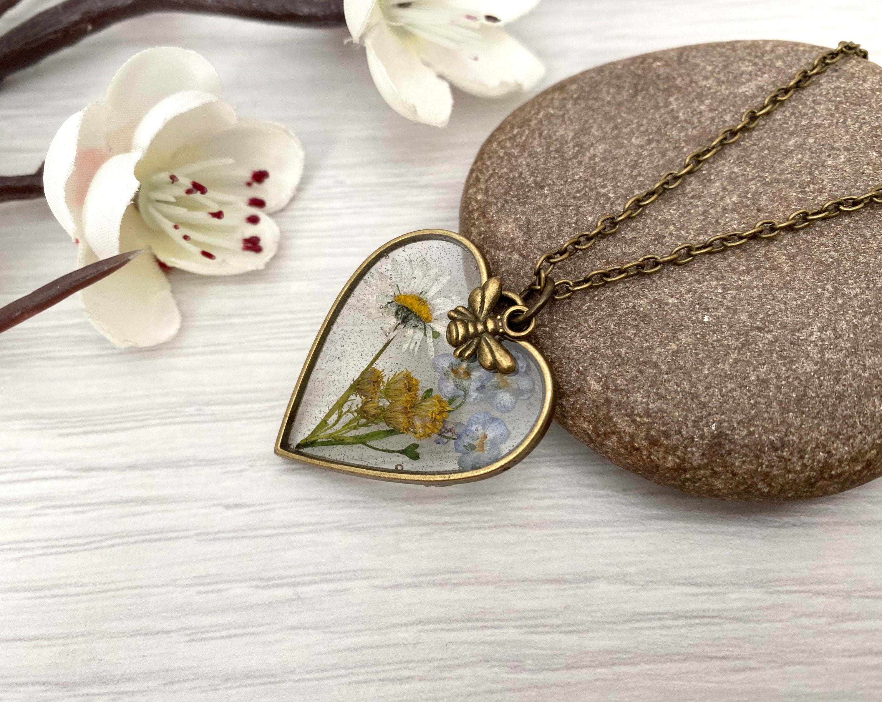 Pressed Flower Meadow Necklace Love Heart Pendant Gift for -  Canada