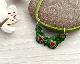 Small butterfly choker necklace, Chokers for teens, Mosaic jewellery in the UK, Handmade in Britain, Any length choker