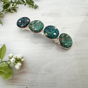 Blue Floral Hair Barrette for Thick Hair: Abstract Ponytail Holder